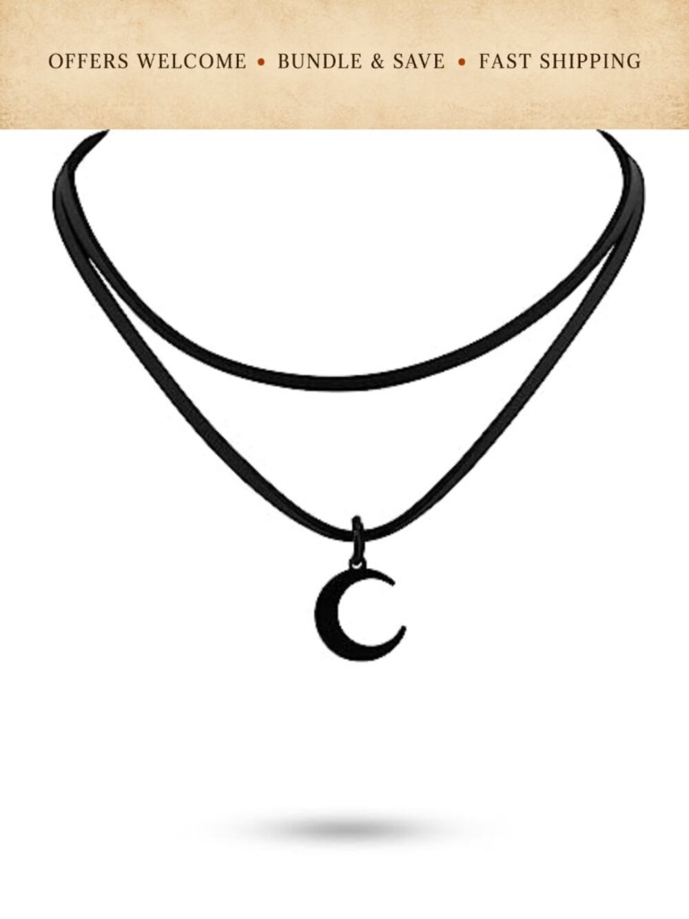 Layered Black Moon Choker Necklace Zinc Alloy Faux Leather Gothic Boho Style